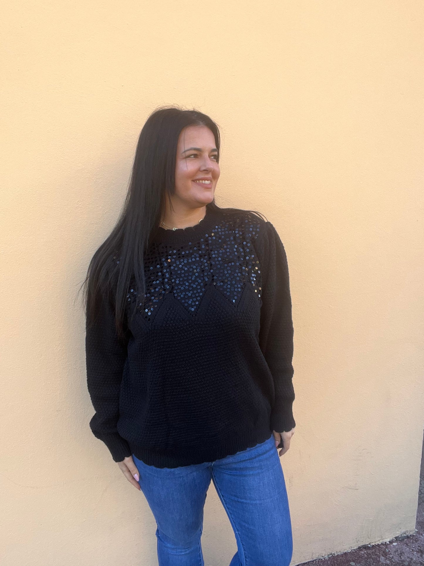 Pull grande taille pailleté noir
