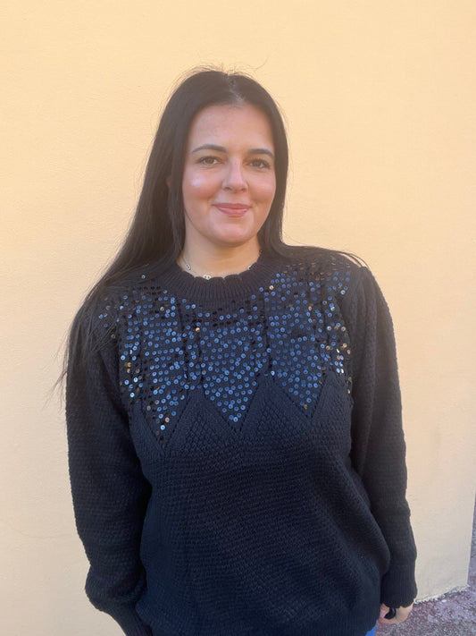 Pull grande taille pailleté noir