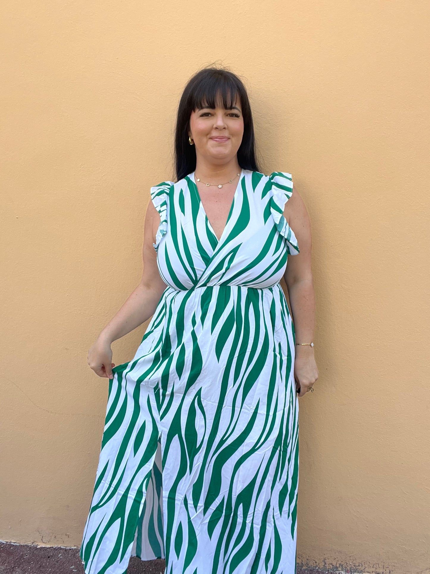 Robe longue  Rayée Verte