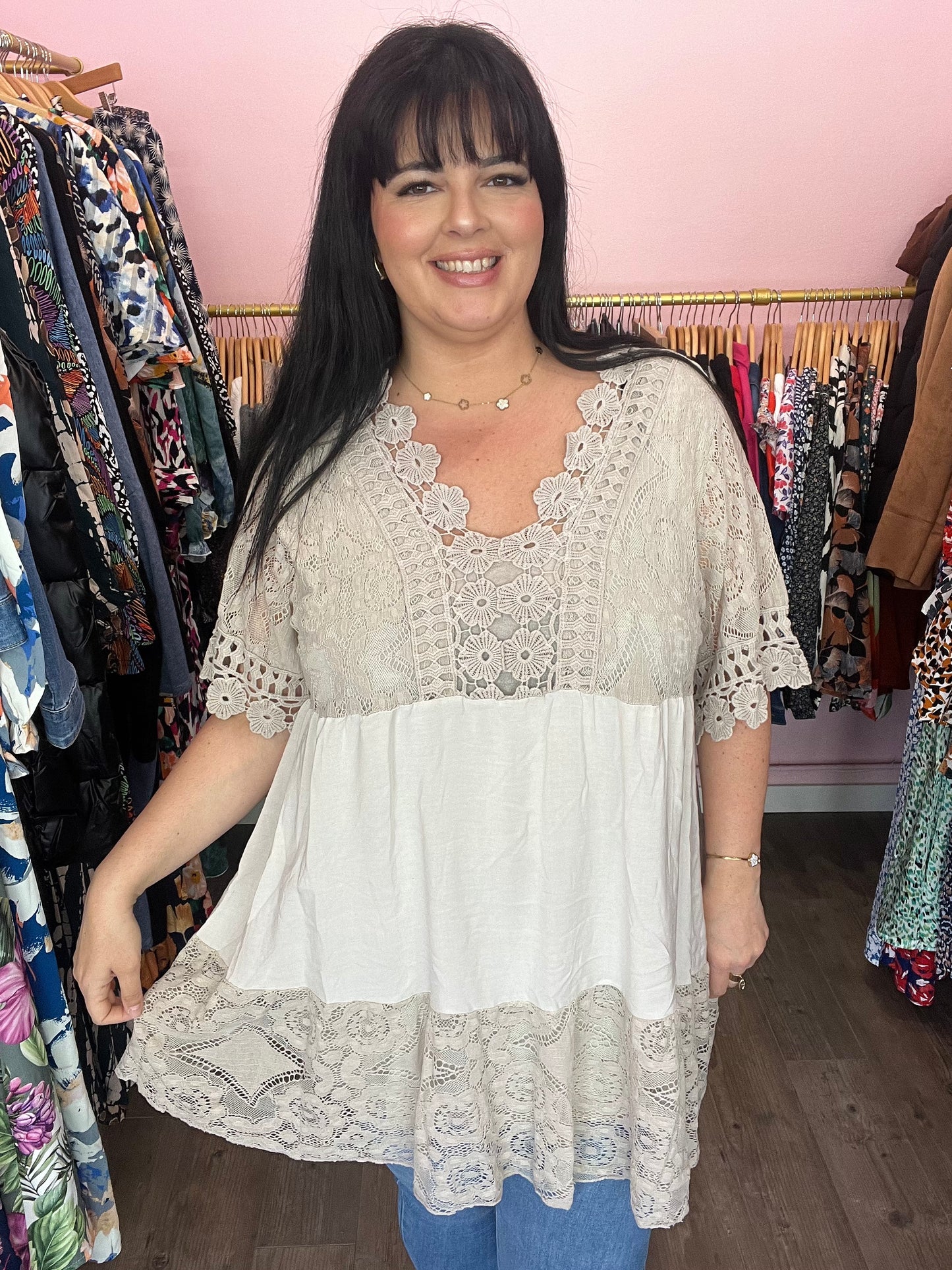 Tunique dentelle beige